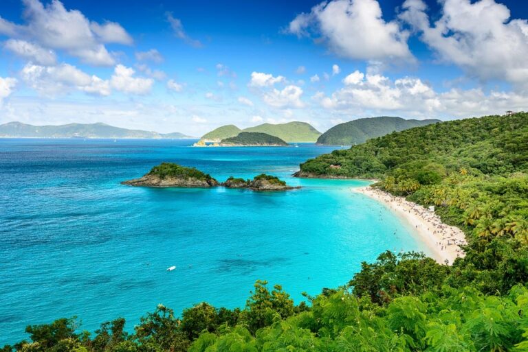 Trunk Bay, St John, United States Virgin Islands, aerial view of the bay